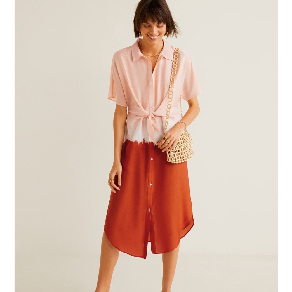 MANGO Tie-Dye Print Midi Shirt Dress